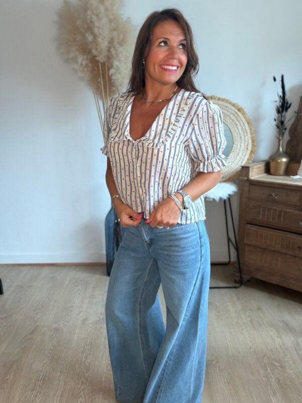 Chemise rayée marine col Claudine - Modèle Delphine