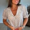 Chemise rayée marine col Claudine - Modèle Delphine