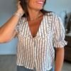 Chemise rayée marine col Claudine - Modèle Delphine