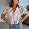Chemise rayée marine col Claudine - Modèle Delphine