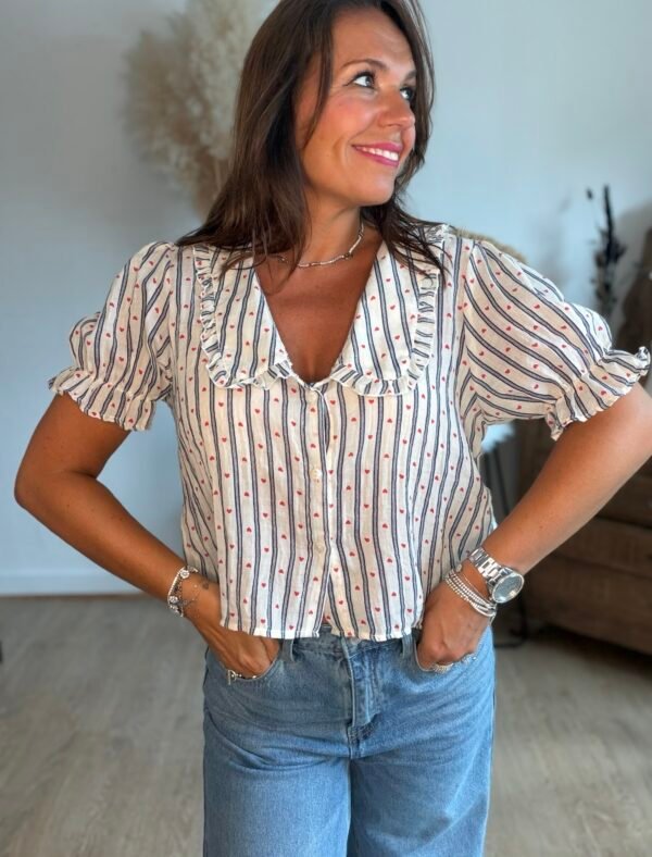 Chemise rayée marine col Claudine - Modèle Delphine