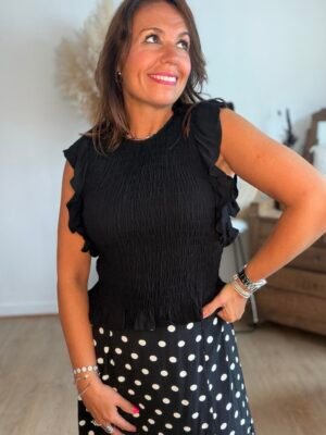 Top noir manches froufrou - Modèle Tabita
