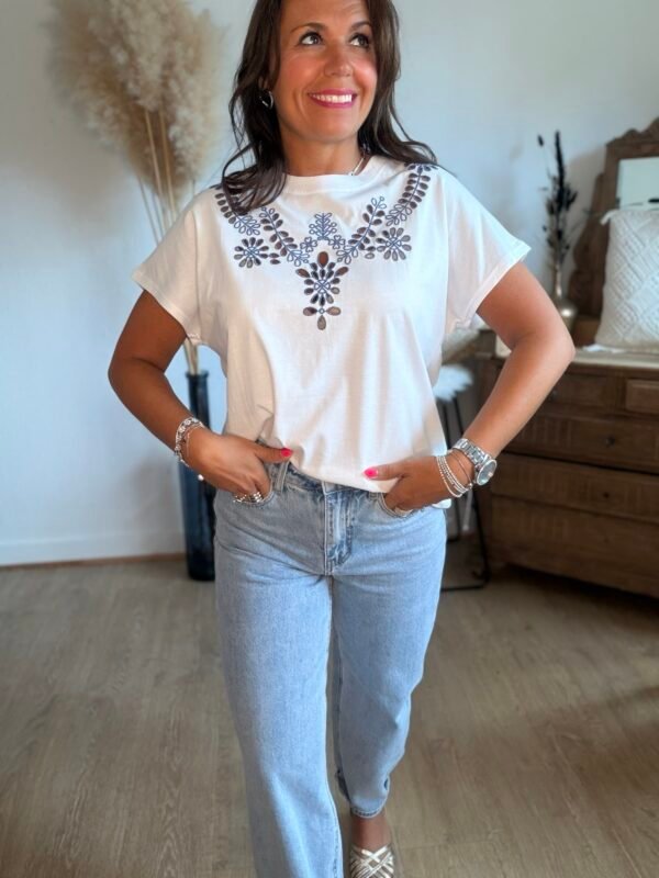 T shirt blanc avec broderie - Modèle Ziggi