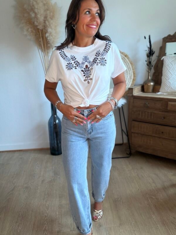 T shirt blanc avec broderie - Modèle Ziggi