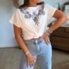 T shirt blanc avec broderie - Modèle Ziggi