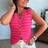 Gilet sans manches en maille rayé fushia - Modèle Armanda
