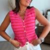 Gilet sans manches en maille rayé fushia - Modèle Armanda