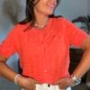 Gilet manches courtes orange - Modèle Nelly
