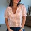Chemise rayée cœurs orange - Modèle Delphine