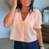 Chemise rayée cœurs orange - Modèle Delphine
