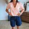 Chemise rayée cœurs orange - Modèle Delphine