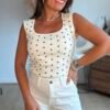 Top en maille blanc  à pois  - Modèle Gwen