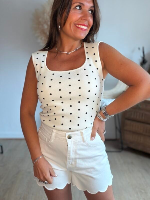 Top en maille blanc  à pois  - Modèle Gwen