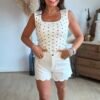 Top en maille blanc  à pois  - Modèle Gwen