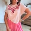 T shirt rose avec broderie - Modèle Ziggi