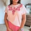 T shirt rose avec broderie - Modèle Ziggi