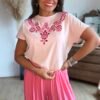 T shirt rose avec broderie - Modèle Ziggi