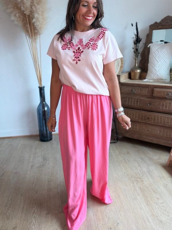 T shirt rose avec broderie - Modèle Ziggi