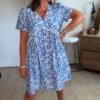 Robe courte fleurie bleu - Modèle Laetitia