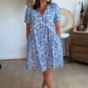 Robe courte fleurie bleu - Modèle Laetitia
