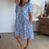 Robe courte fleurie bleu - Modèle Laetitia