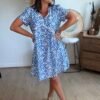 Robe courte fleurie bleu - Modèle Laetitia