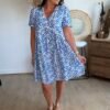 Robe courte fleurie bleu - Modèle Laetitia