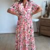 Robe longue imprimé aquarelle rose - Modèle Sonia