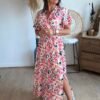 Robe longue imprimé aquarelle rose - Modèle Sonia