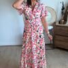 Robe longue imprimé aquarelle rose - Modèle Sonia
