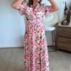 Robe longue imprimé aquarelle rose - Modèle Sonia