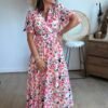 Robe longue imprimé aquarelle rose - Modèle Sonia
