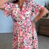 Robe longue imprimé aquarelle rose - Modèle Sonia