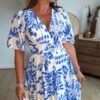 Robe longue imprimé bleu blanc - Modèle Grèce