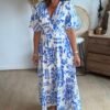 Robe longue imprimé bleu blanc - Modèle Grèce