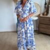 Robe longue imprimé bleu blanc - Modèle Grèce