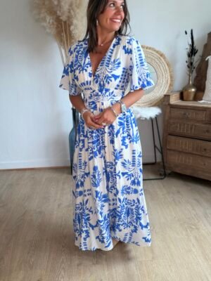 img_9567 Robe longue imprimé bleu blanc - Modèle Grèce