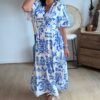 Robe longue imprimé bleu blanc - Modèle Grèce