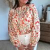 Chemise fleurie orange - Modèle Sabrina