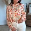 Chemise fleurie orange - Modèle Sabrina
