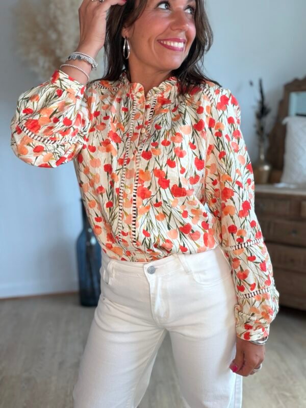 Chemise fleurie orange - Modèle Sabrina