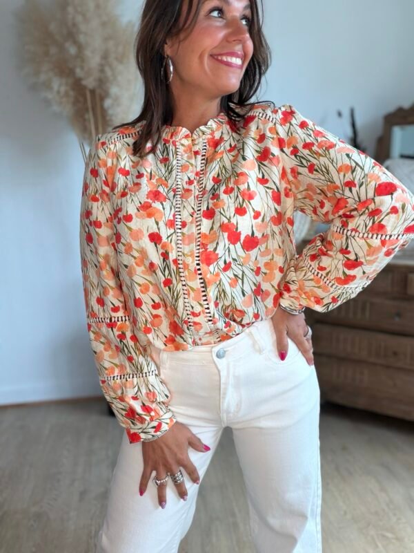 Chemise fleurie orange - Modèle Sabrina