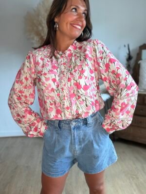 Chemise fleurie fushia - Modèle Sabrina