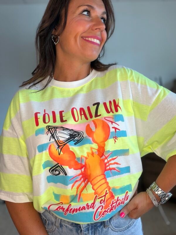 t shirt raye fluo imprime T shirt imprimé homard - Modèle Omar