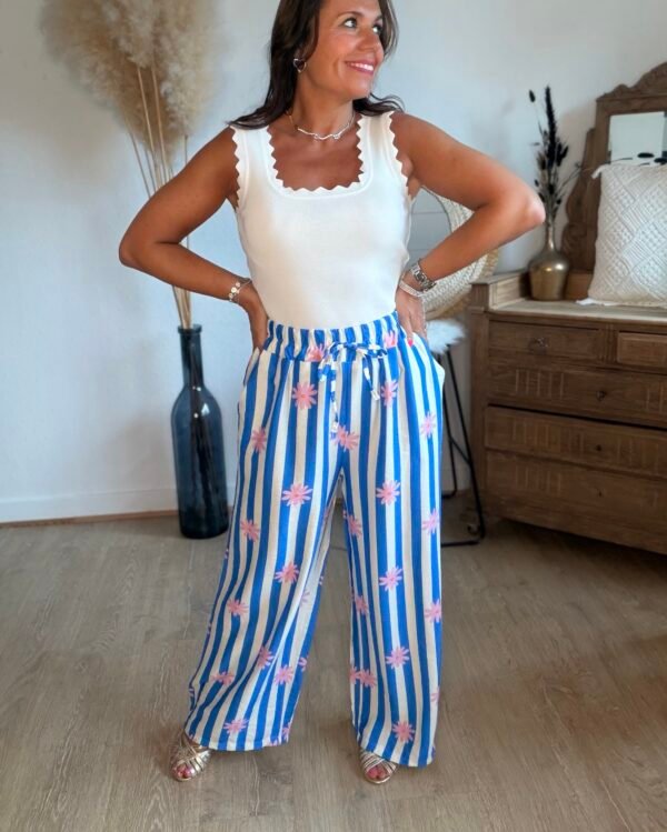 Pantalon fluide rayé à fleurs - Modèle Laurie