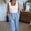 Pantalon fluide rayé à fleurs - Modèle Laurie