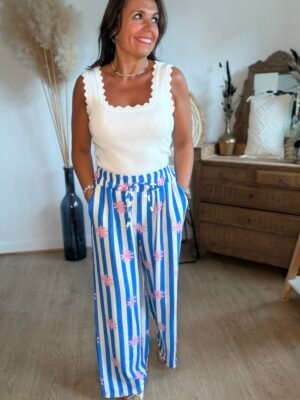 Pantalon fluide rayé à fleurs - Modèle Laurie