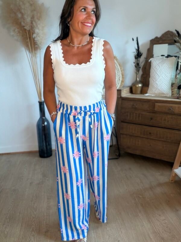 Pantalon fluide rayé à fleurs - Modèle Laurie