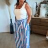 Pantalon fluide rayé à fleurs - Modèle Laurie