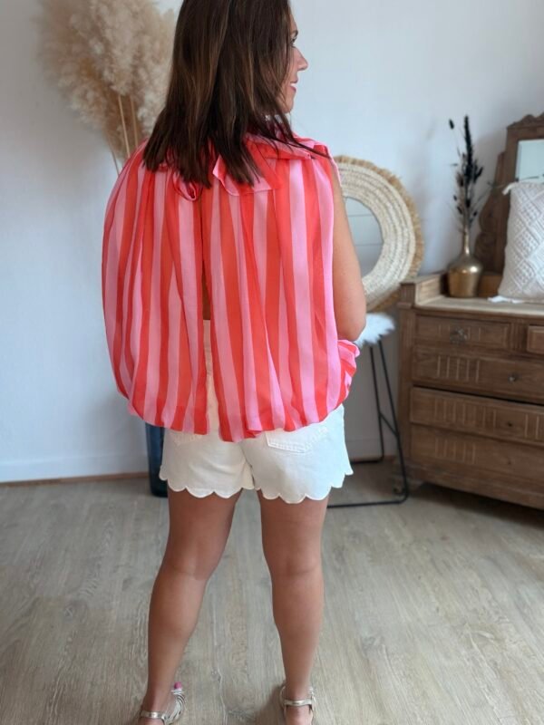 Blouse dos nu rayé rose - Modèle Maya